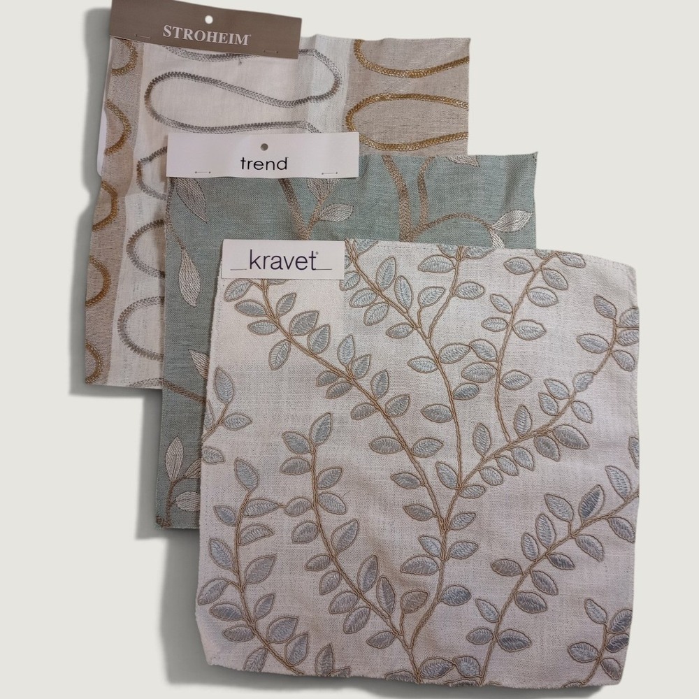 Kravet Trend Stroheim Fabric Swatches Embroidered Floral Vine Samples